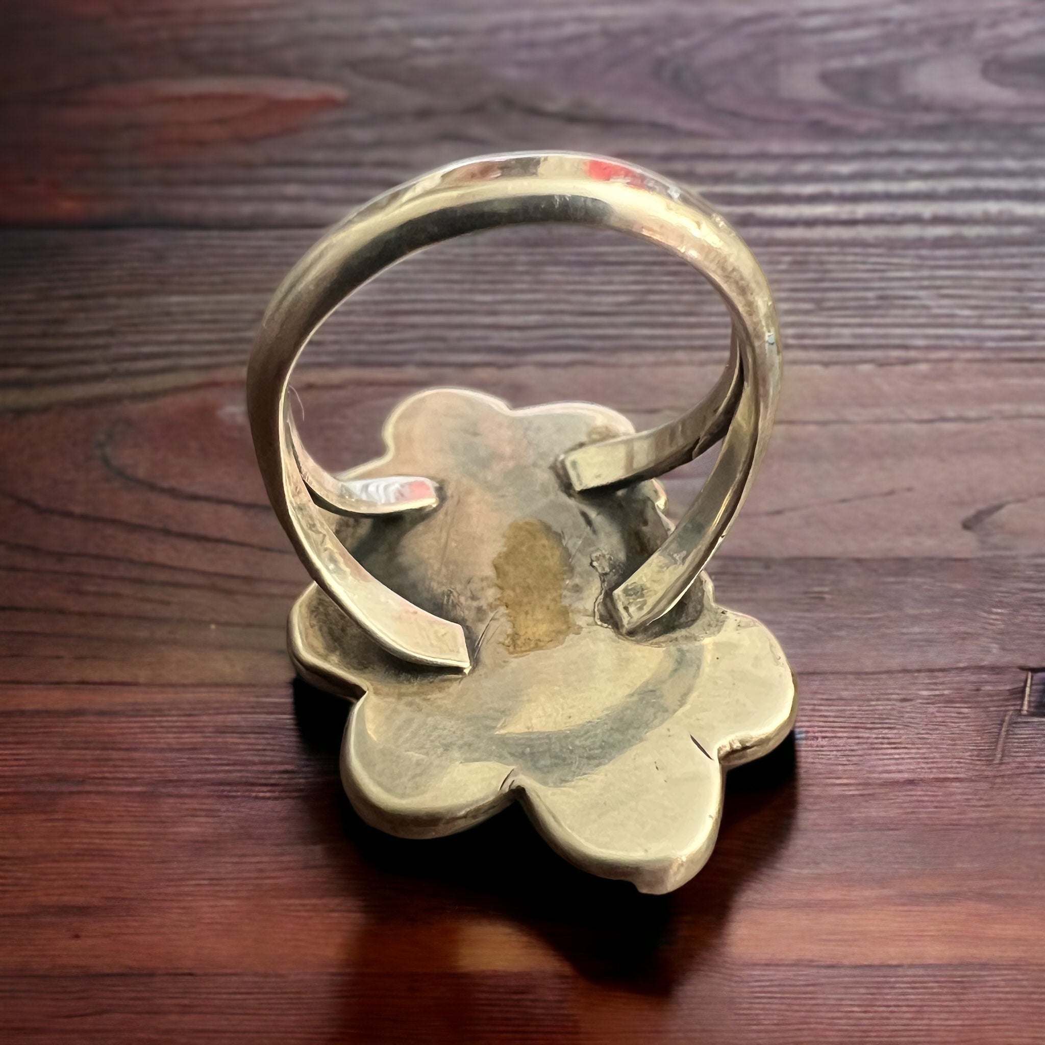 Annie Chapo Hand-Stamped Sterling Silver Coral Ring — Size 7 (Vintage Native American) - Rooted & Reckless Co.