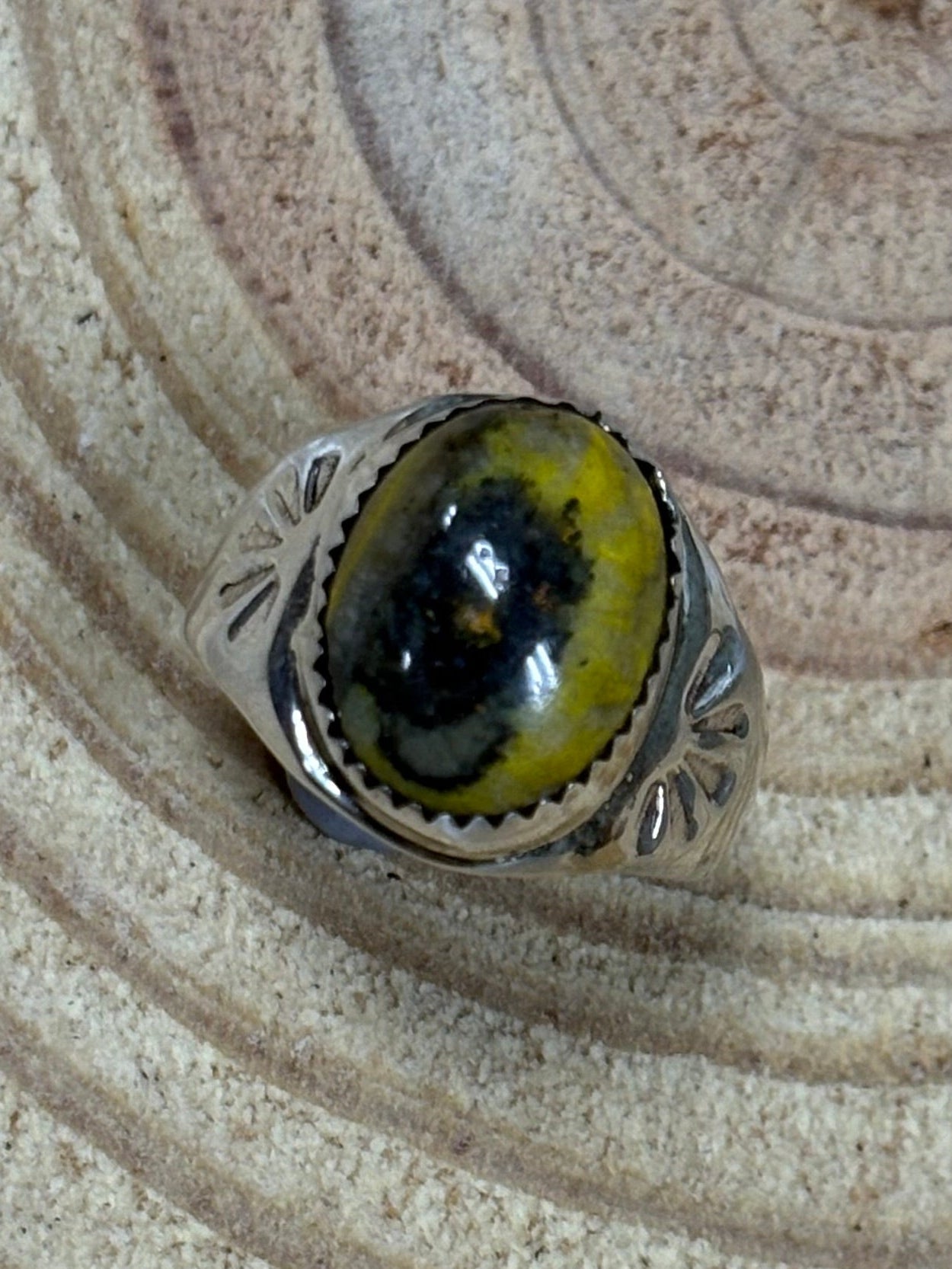 Annie Lincoln Navajo Sterling Silver Bumblebee Jasper Ring — Size 9 - Rooted & Reckless Co.