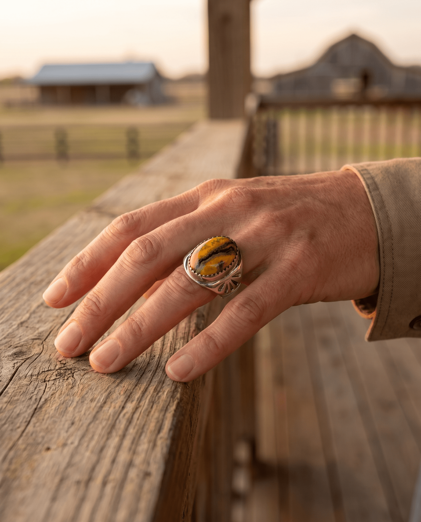 Annie Lincoln Navajo Sterling Silver Bumblebee Jasper Ring — Size 9 - Rooted & Reckless Co.