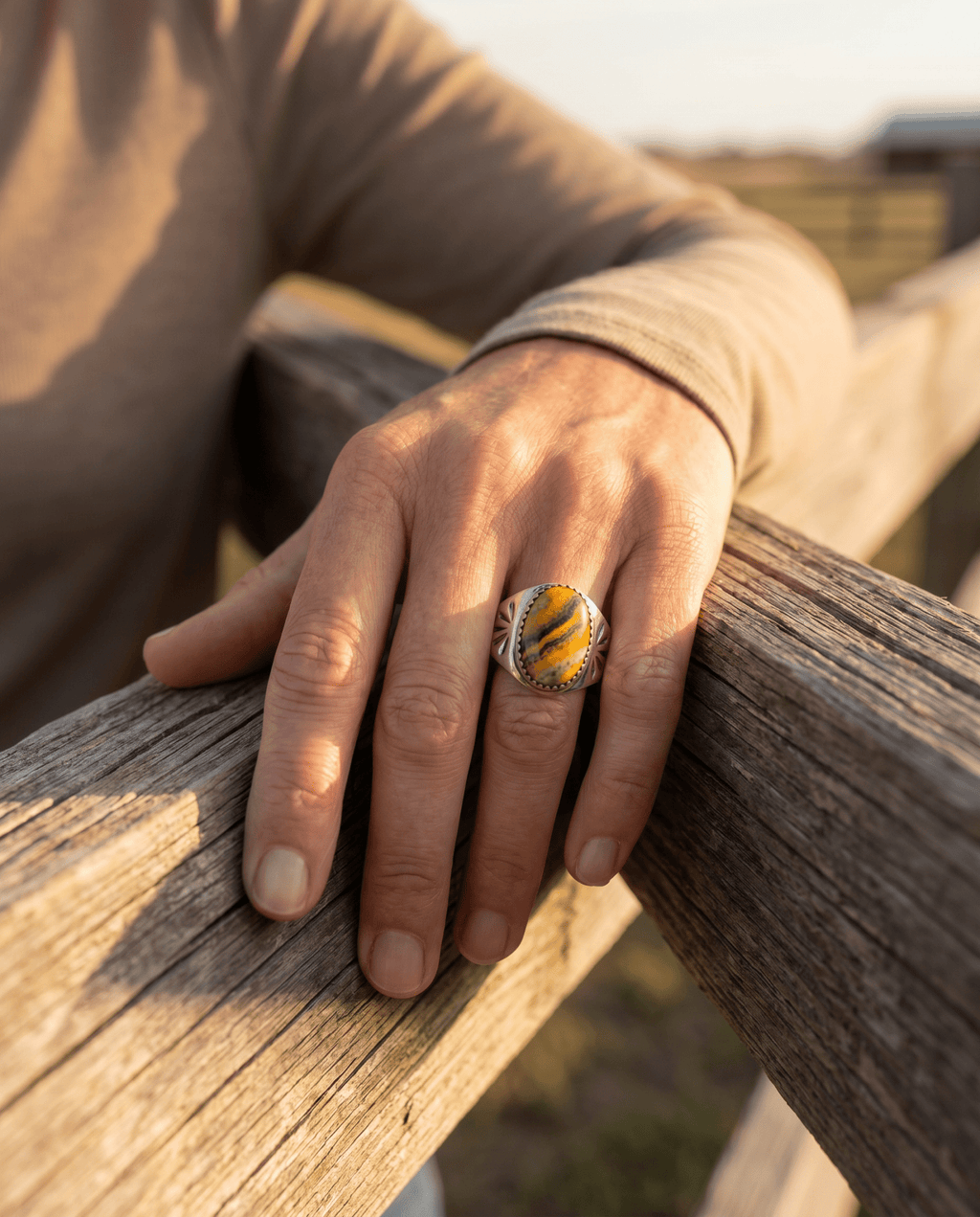 Annie Lincoln Navajo Sterling Silver Bumblebee Jasper Ring — Size 9 - Rooted & Reckless Co.
