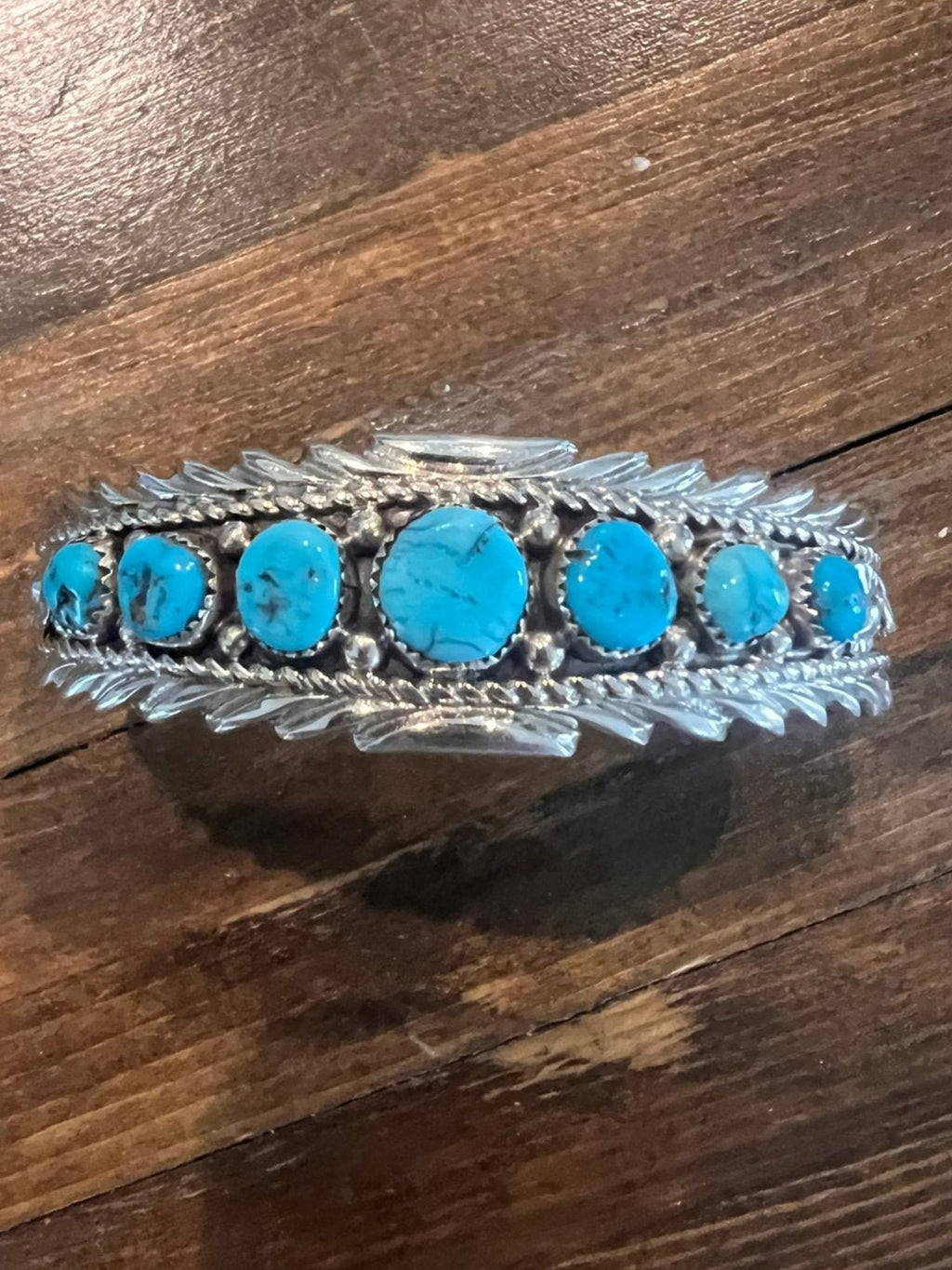 Anthony Brown Navajo Sterling Silver Bracelet with Kingman Turquoise — 6 5/8" Wrist (Hallmark "Anthony B") - Rooted & Reckless Co.