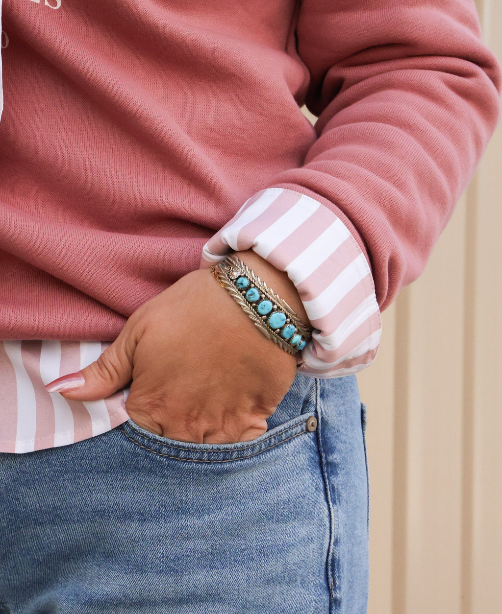 Anthony Brown Navajo Sterling Silver Bracelet with Kingman Turquoise — 6 5/8" Wrist (Hallmark "Anthony B") - Rooted & Reckless Co.