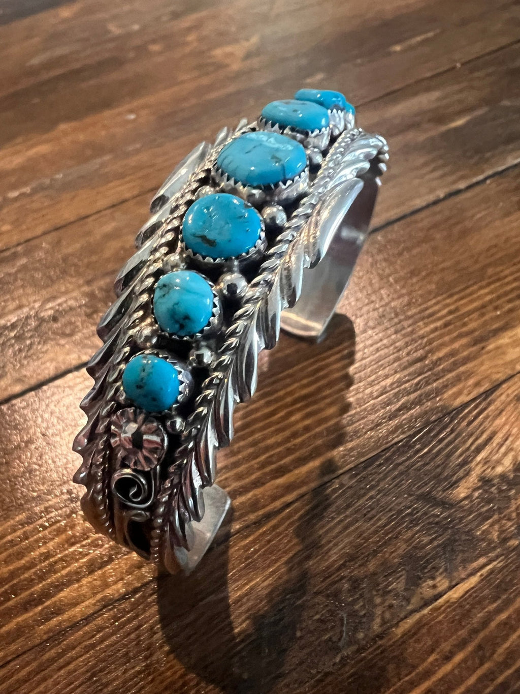Anthony Brown Navajo Sterling Silver Bracelet with Kingman Turquoise — 6 5/8" Wrist (Hallmark "Anthony B") - Rooted & Reckless Co.