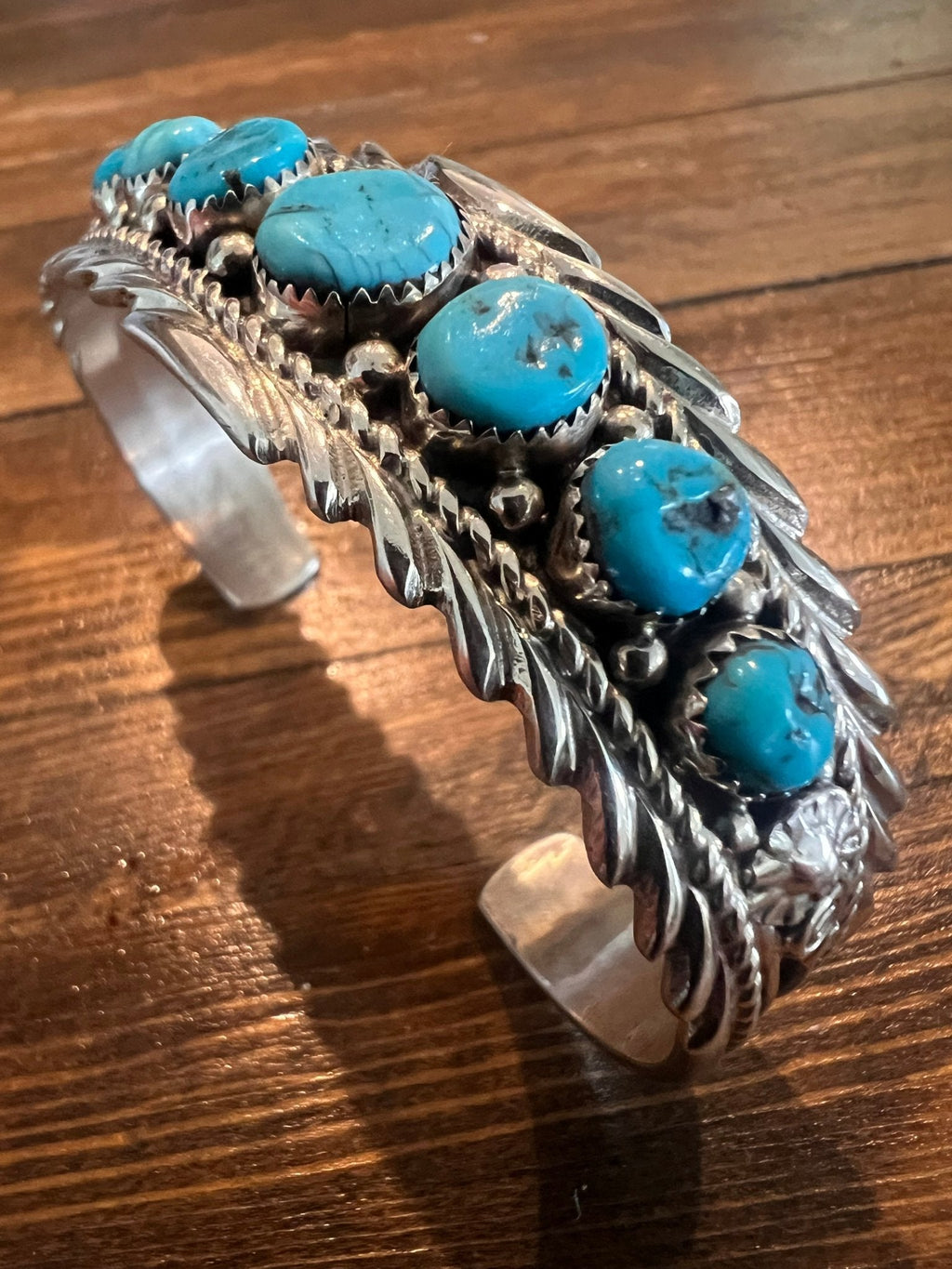 Anthony Brown Navajo Sterling Silver Bracelet with Kingman Turquoise — 6 5/8" Wrist (Hallmark "Anthony B") - Rooted & Reckless Co.