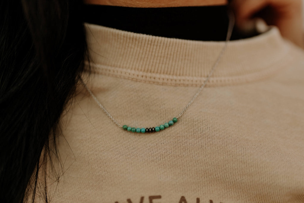 Authentic Turquoise Bead and Silver Pearl Bar Necklace - Rooted & Reckless Co.