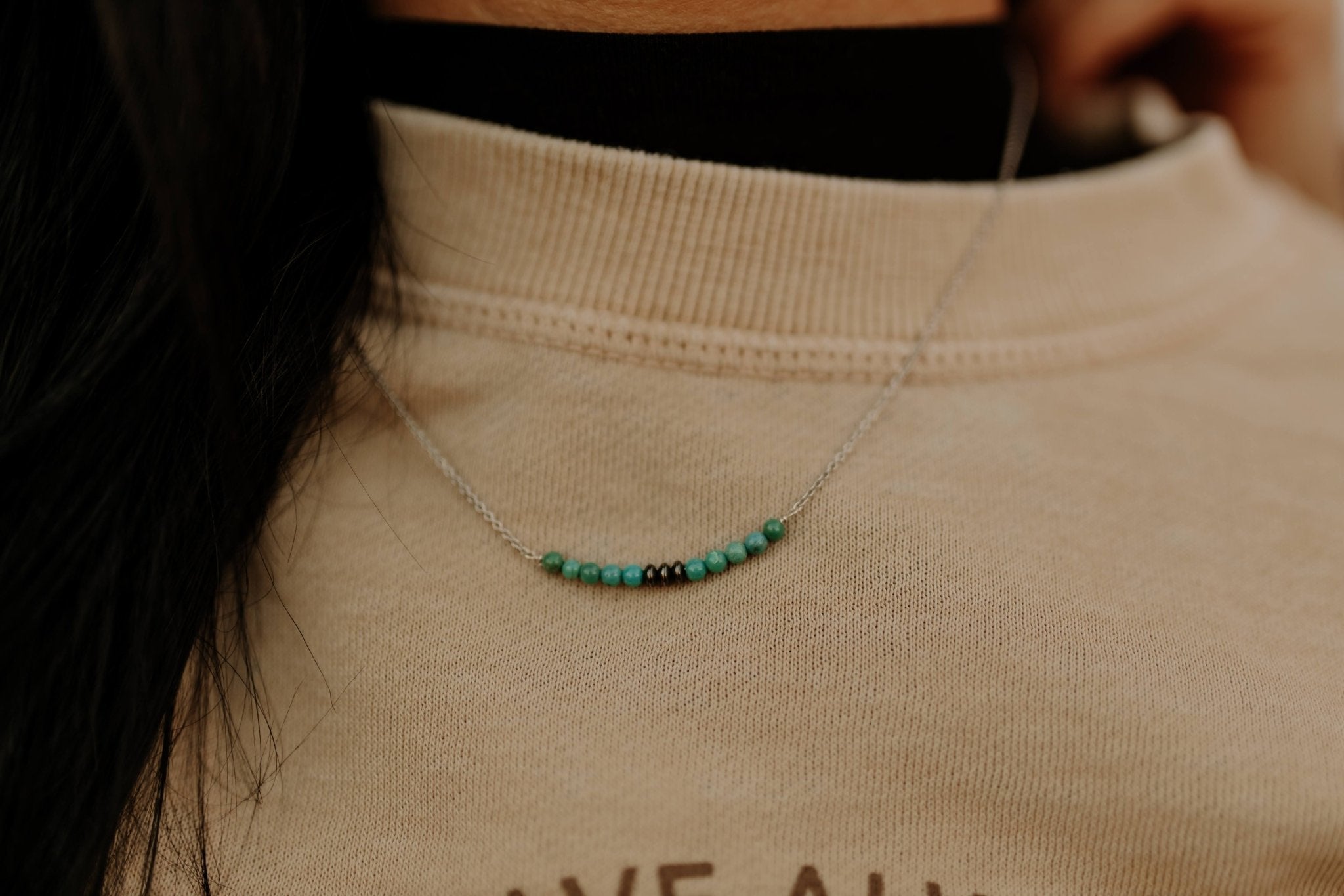 Authentic Turquoise Bead and Silver Pearl Bar Necklace - Rooted & Reckless Co.