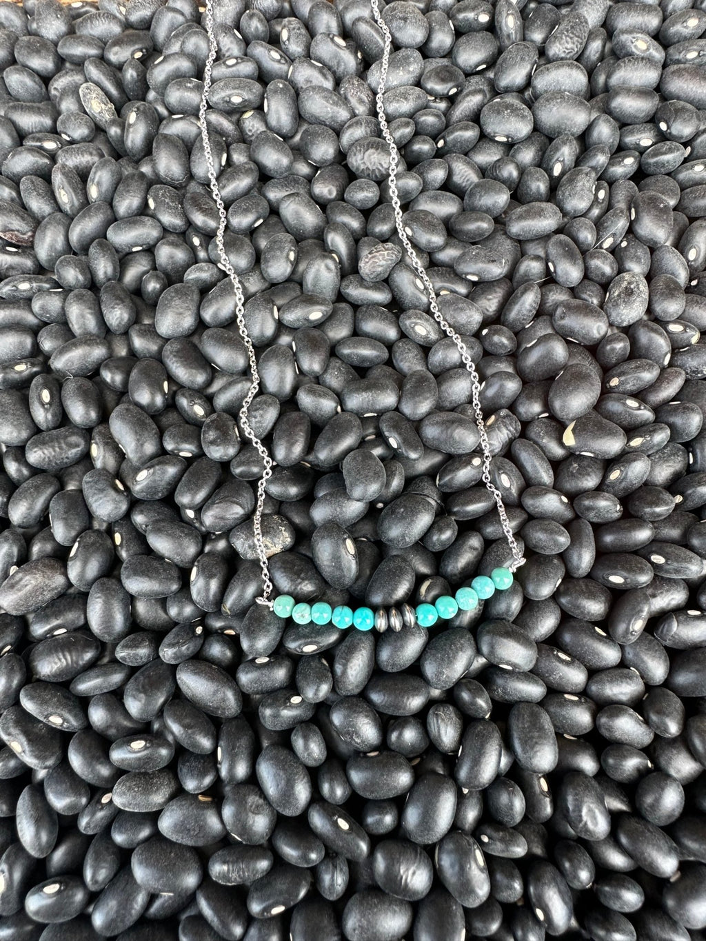 Authentic Turquoise Bead and Silver Pearl Bar Necklace - Rooted & Reckless Co.