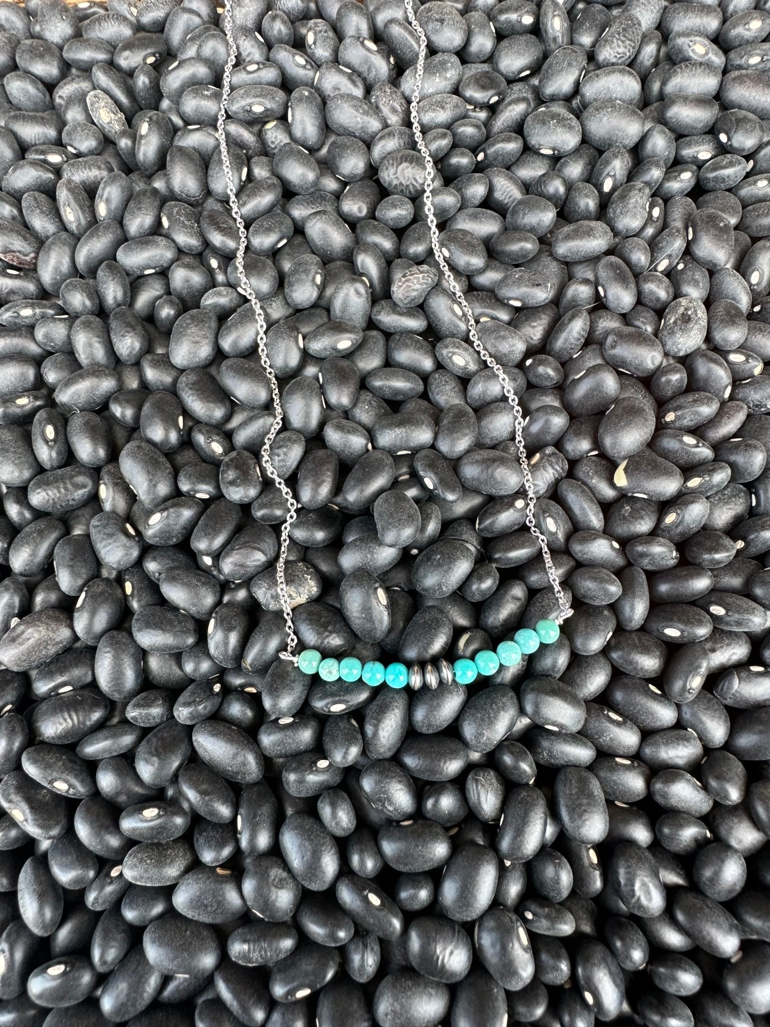Authentic Turquoise Bead and Silver Pearl Bar Necklace - Rooted & Reckless Co.
