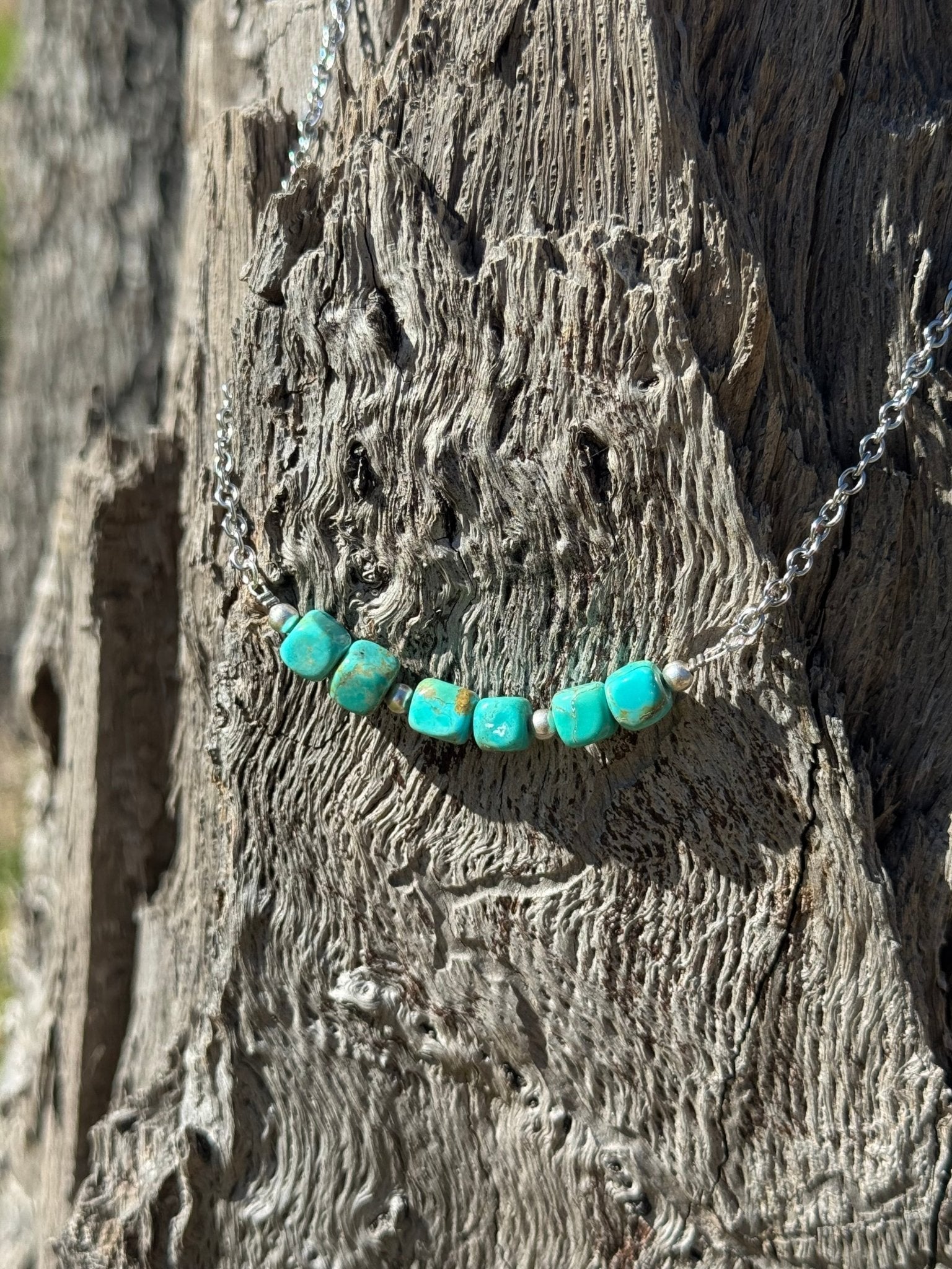 Authentic Turquoise Square Beads Chain Necklace - Rooted & Reckless Co.
