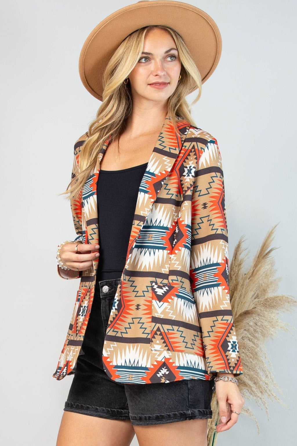 Avery "Ella" Aztec Print Western Blazer — Bold Aztec Design with Functional Pocket (medium remaining) - Rooted & Reckless Co.