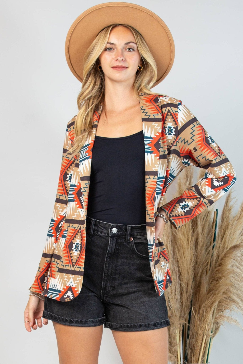 Avery "Ella" Aztec Print Western Blazer — Bold Aztec Design with Functional Pocket (medium remaining) - Rooted & Reckless Co.