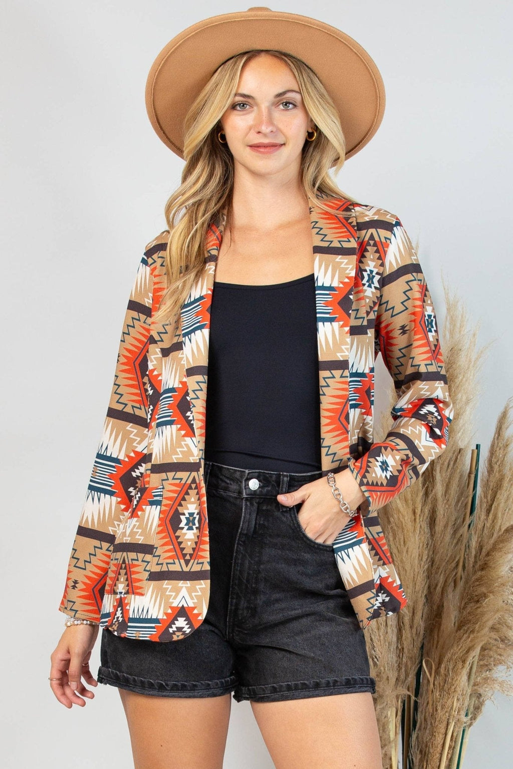 Avery "Ella" Aztec Print Western Blazer — Bold Aztec Design with Functional Pocket (medium remaining) - Rooted & Reckless Co.