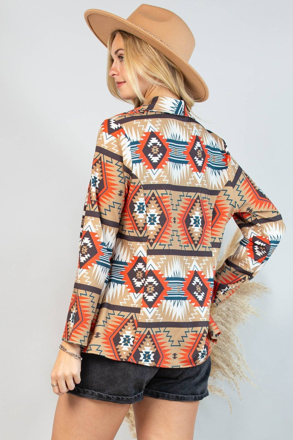 Avery "Ella" Aztec Print Western Blazer — Bold Aztec Design with Functional Pocket (medium remaining) - Rooted & Reckless Co.
