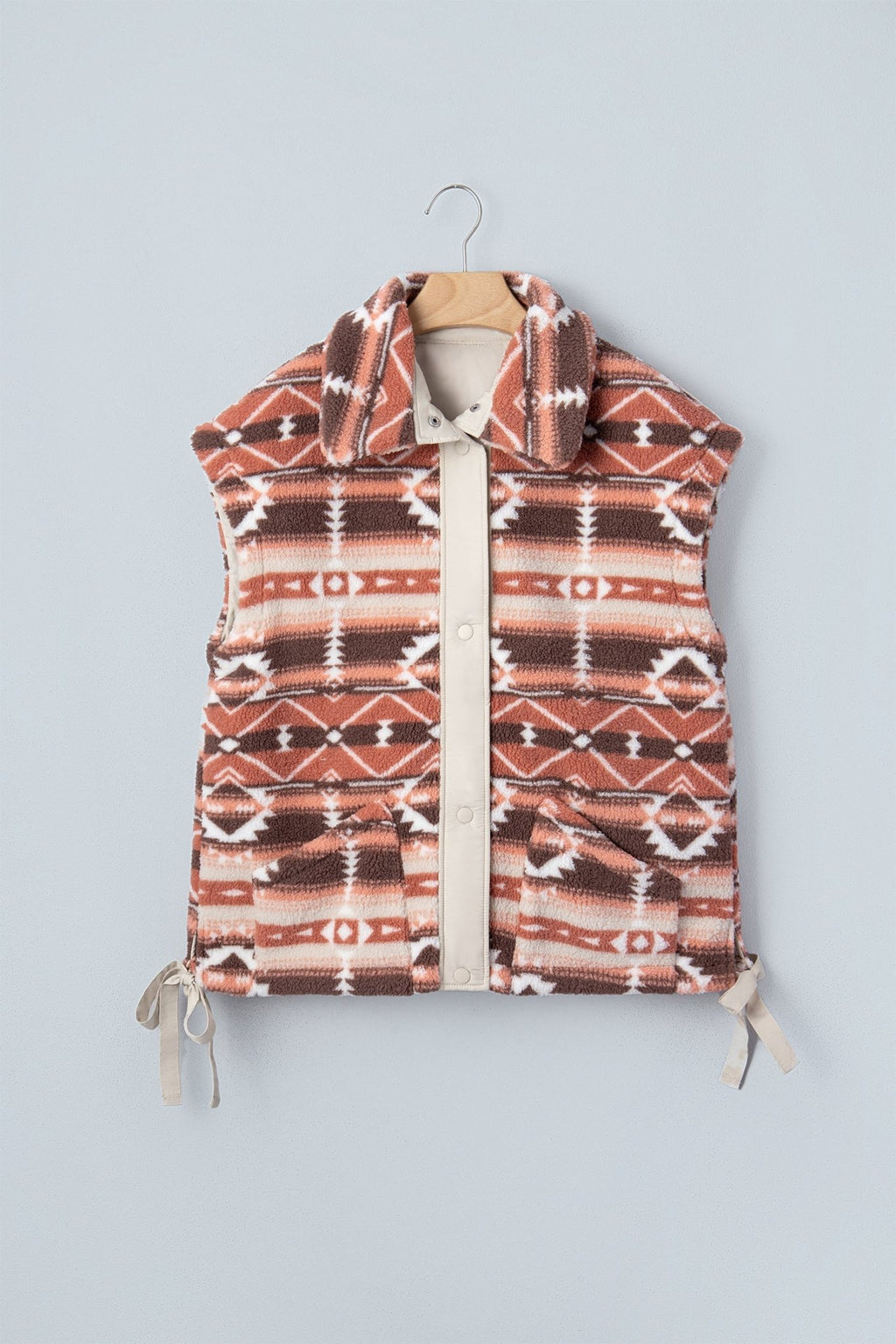 Aztec Fleece Buttoned Placket Side Tie Vest - Rooted & Reckless Co.