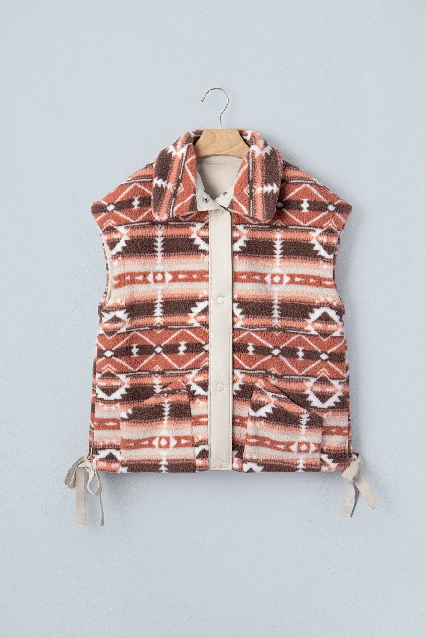 Aztec Fleece Buttoned Placket Side Tie Vest - Rooted & Reckless Co.