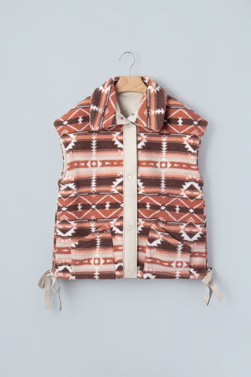 Aztec Fleece Buttoned Placket Side Tie Vest - Rooted & Reckless Co.