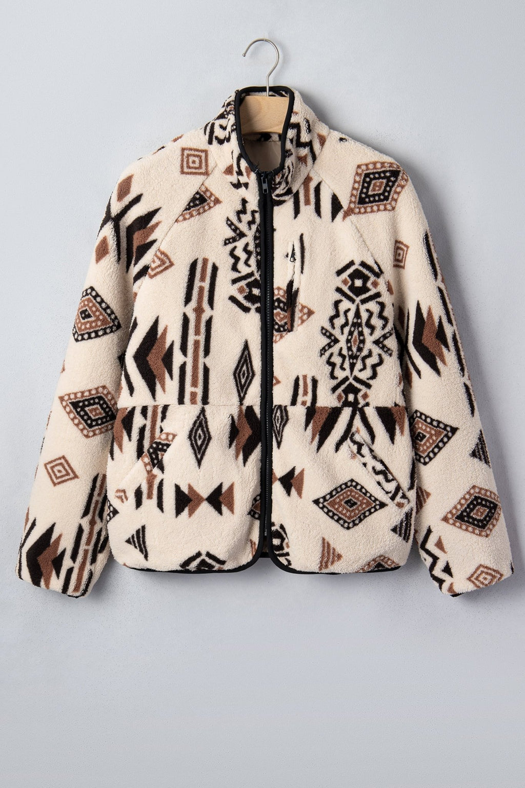 Aztec Fleece Zip Up Collar Long Sleeve Jacket - Rooted & Reckless Co.