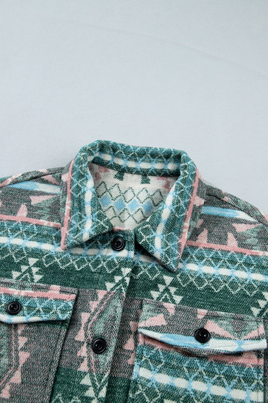 Aztec Geometric Long Sleeve Button Front Shacket - Rooted & Reckless Co.