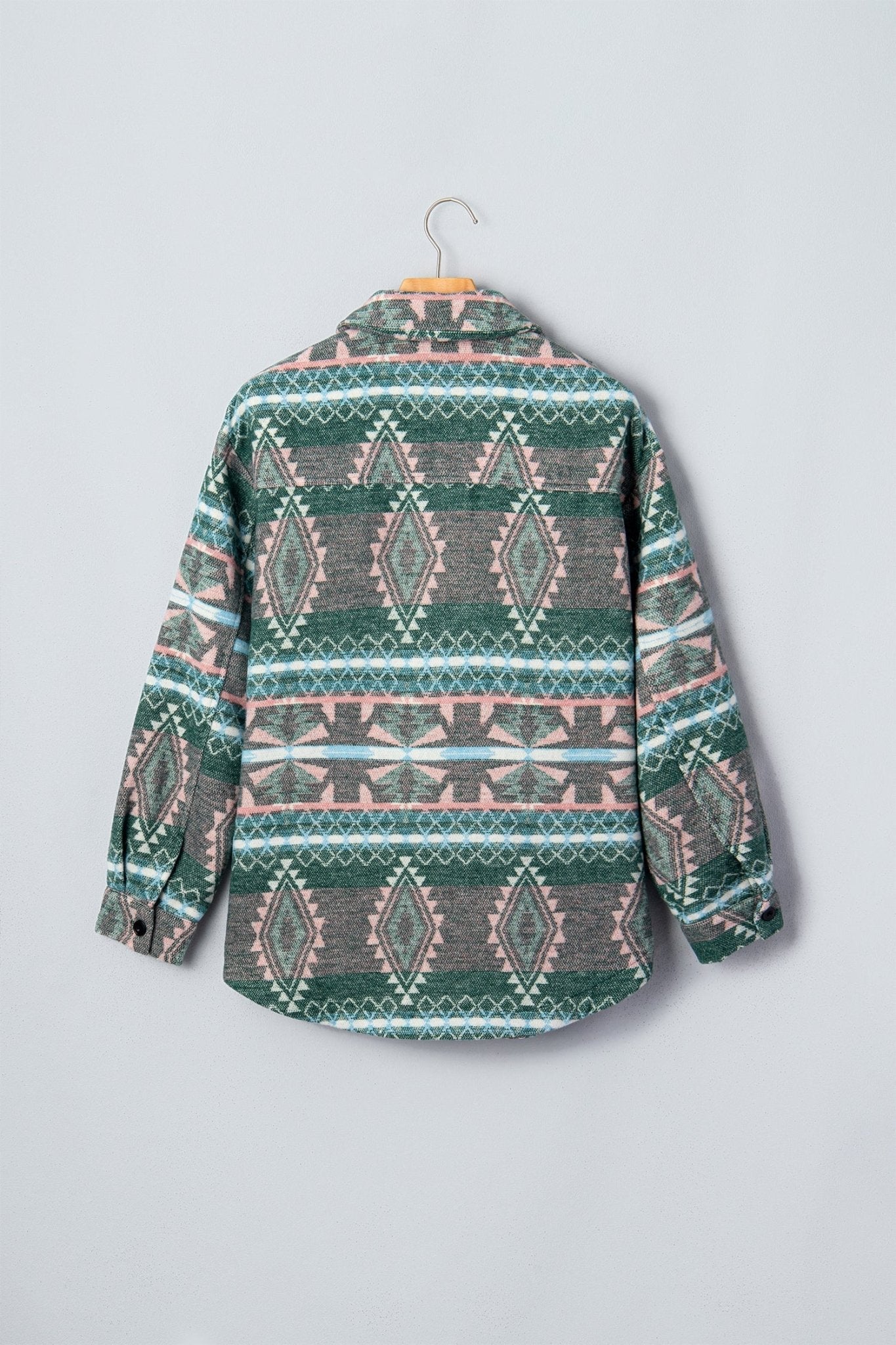 Aztec Geometric Long Sleeve Button Front Shacket - Rooted & Reckless Co.