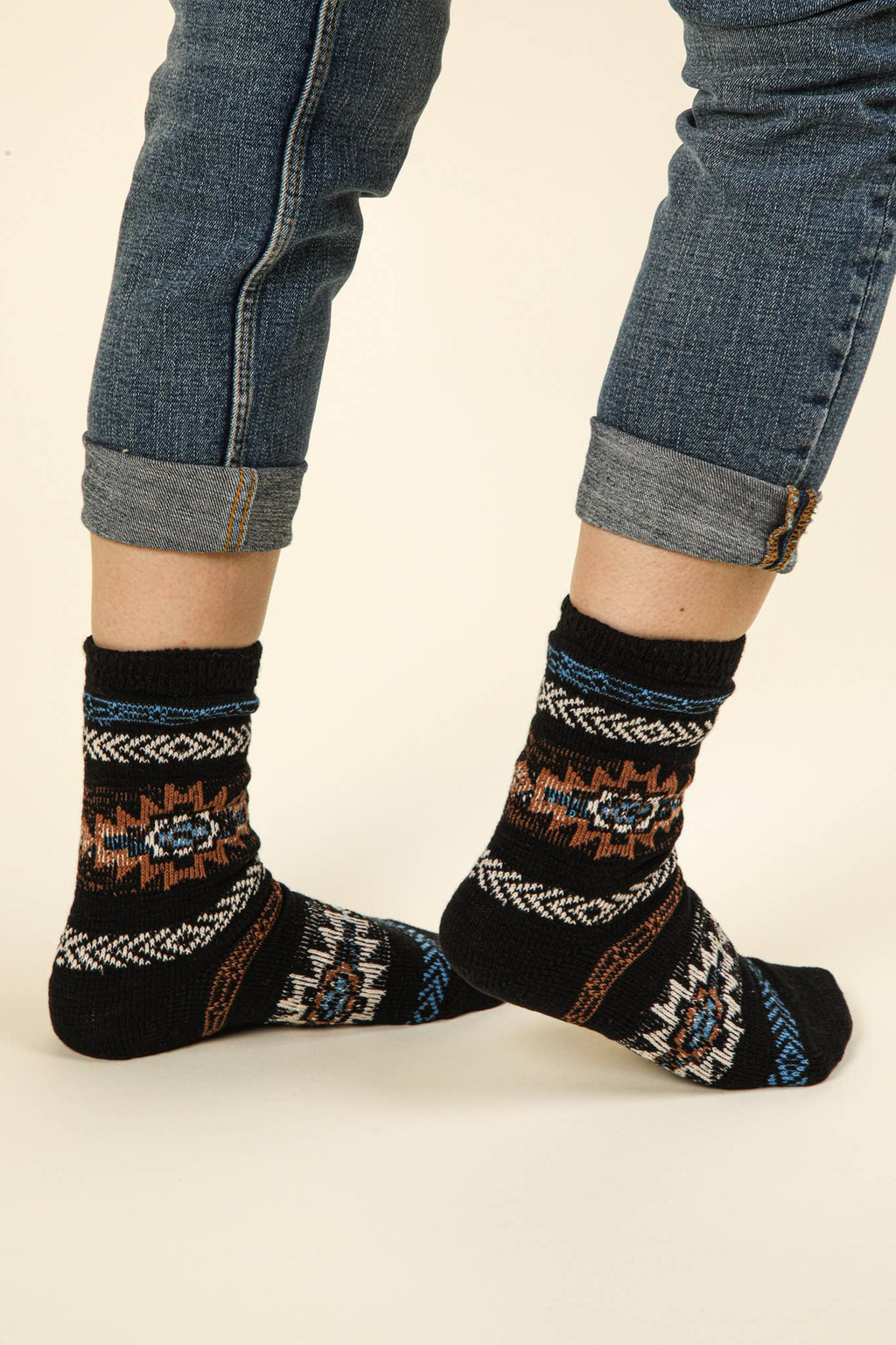 Aztec Graphic Cozy Crew Socks - Rooted & Reckless Co.
