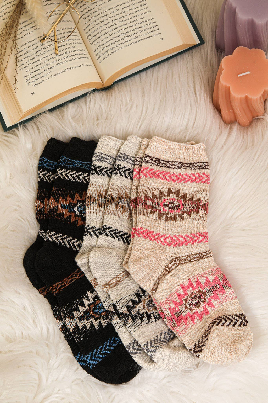 Aztec Graphic Cozy Crew Socks - Rooted & Reckless Co.