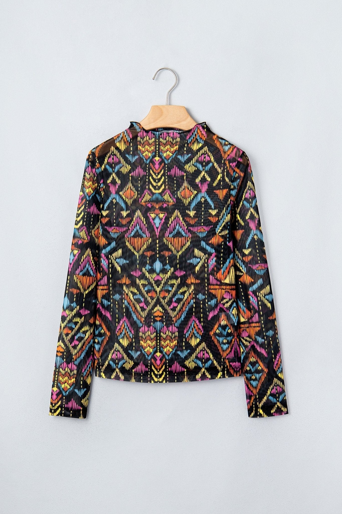Aztec Mesh Mock Neck Long Sleeve Top - Rooted & Reckless Co.