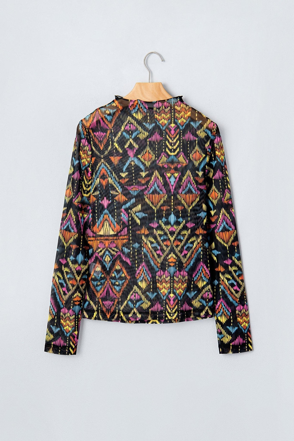 Aztec Mesh Mock Neck Long Sleeve Top - Rooted & Reckless Co.