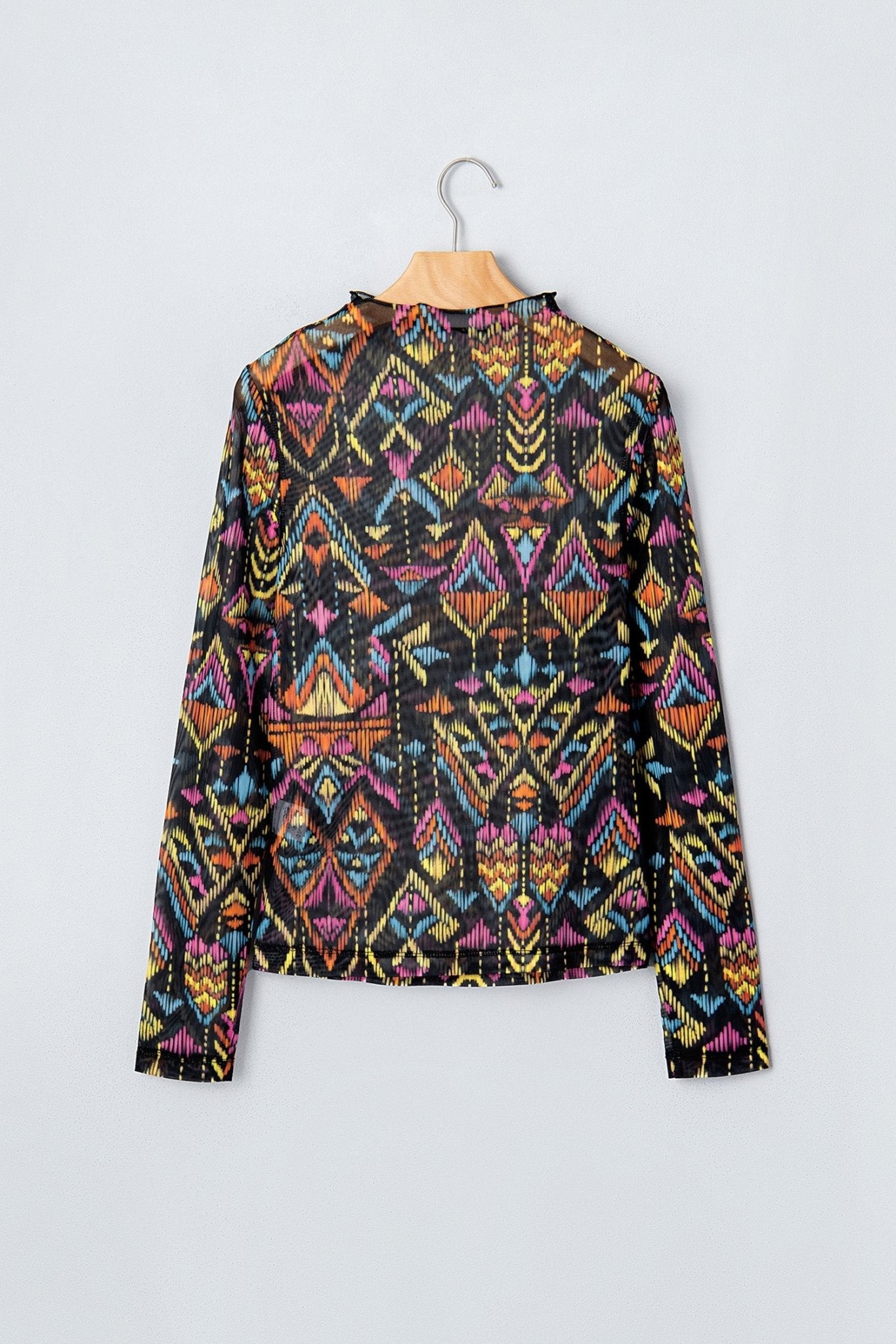 Aztec Mesh Mock Neck Long Sleeve Top - Rooted & Reckless Co.