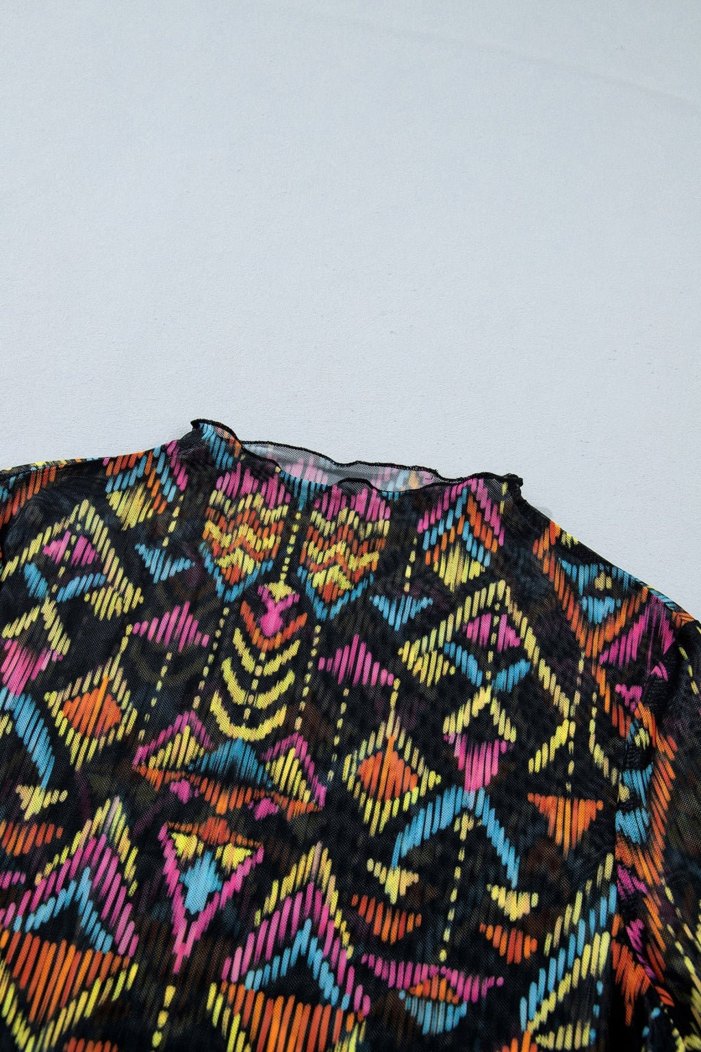 Aztec Mesh Mock Neck Long Sleeve Top - Rooted & Reckless Co.