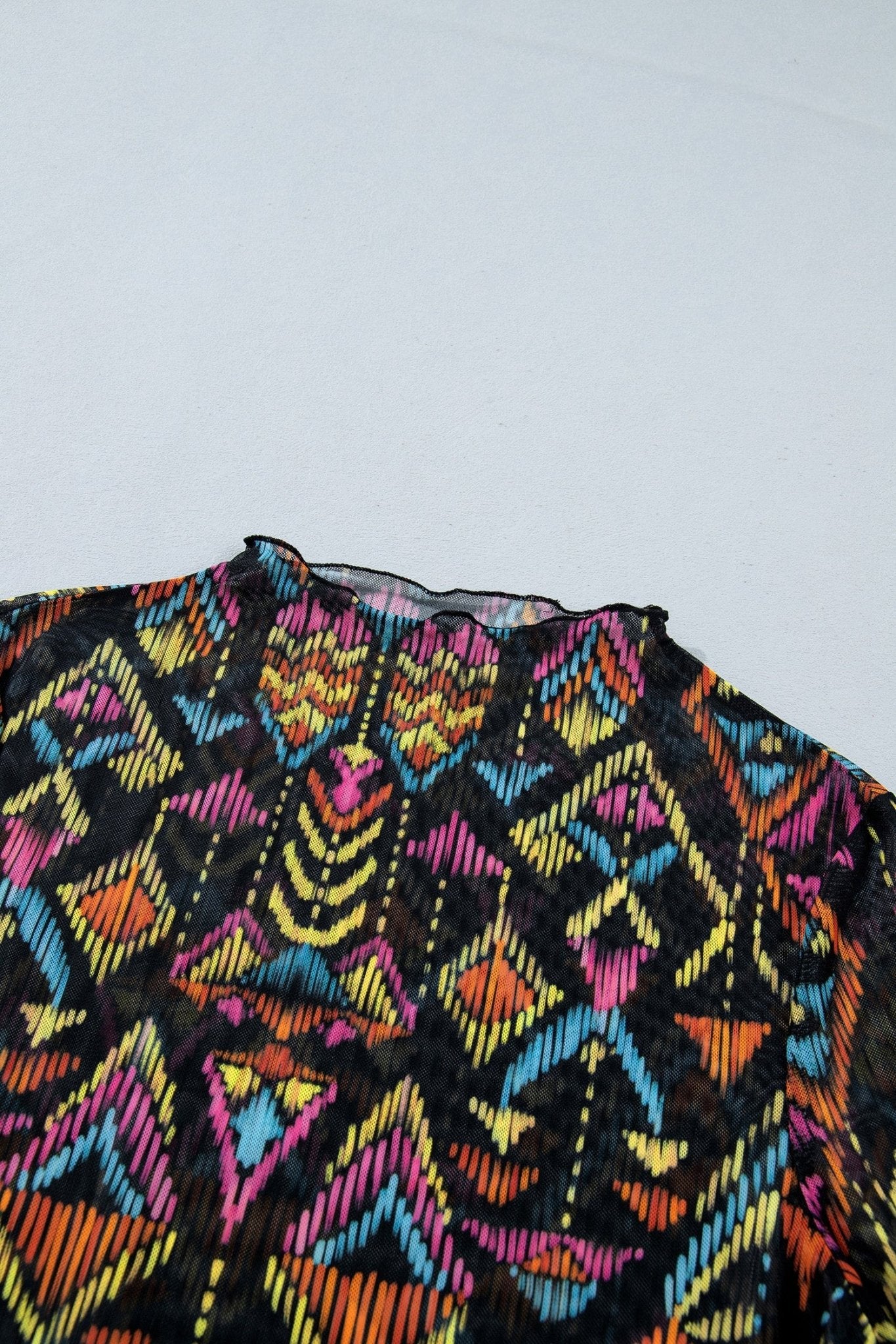 Aztec Mesh Mock Neck Long Sleeve Top - Rooted & Reckless Co.