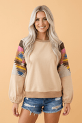 Aztec Patchwork Raglan Pullover Sweatshirt - Rooted & Reckless Co.