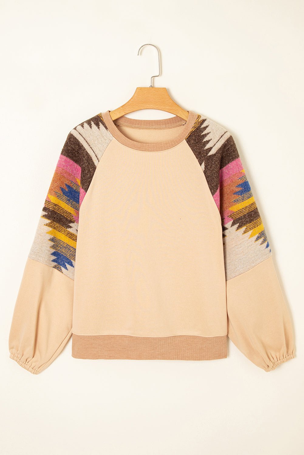 Aztec Patchwork Raglan Pullover Sweatshirt - Rooted & Reckless Co.