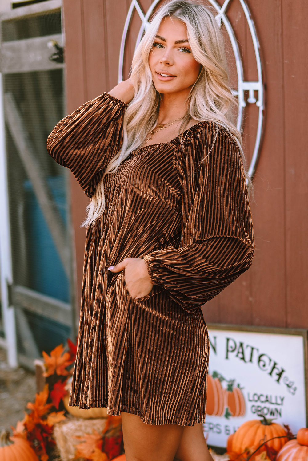 Velvet Tie-Back Square Neck Babydoll Dress