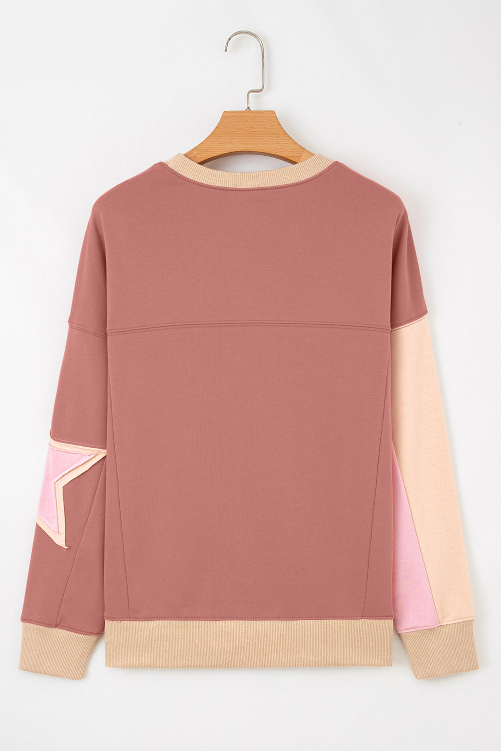 Star Patchwork Reverse Seam Drop Shoulder Sweatshirt