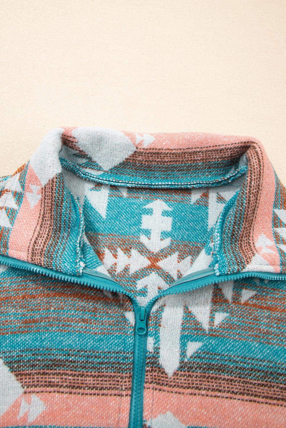 Western Aztec Quarter-Zip Elastic Cuffs Sweatshirt