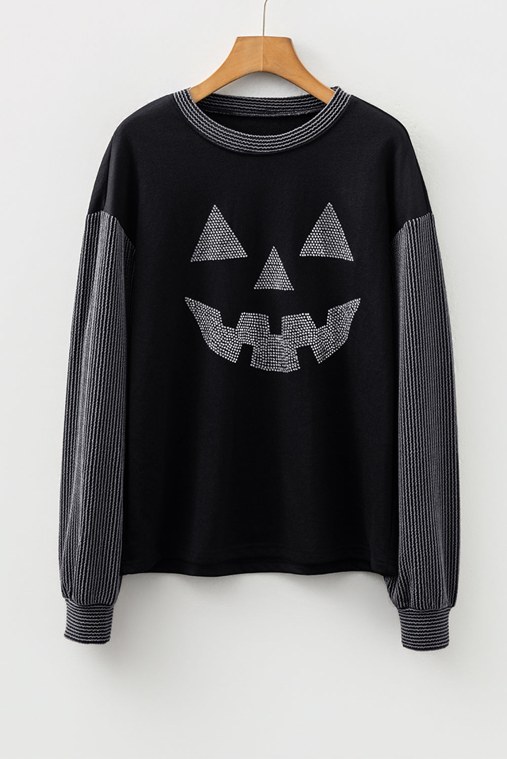 Halloween Pumpkin Rhinestone Patchwork Long Sleeve Top
