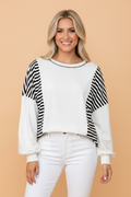 Stripe Colorblock Contrast Stitch Oversized Sweatshirt