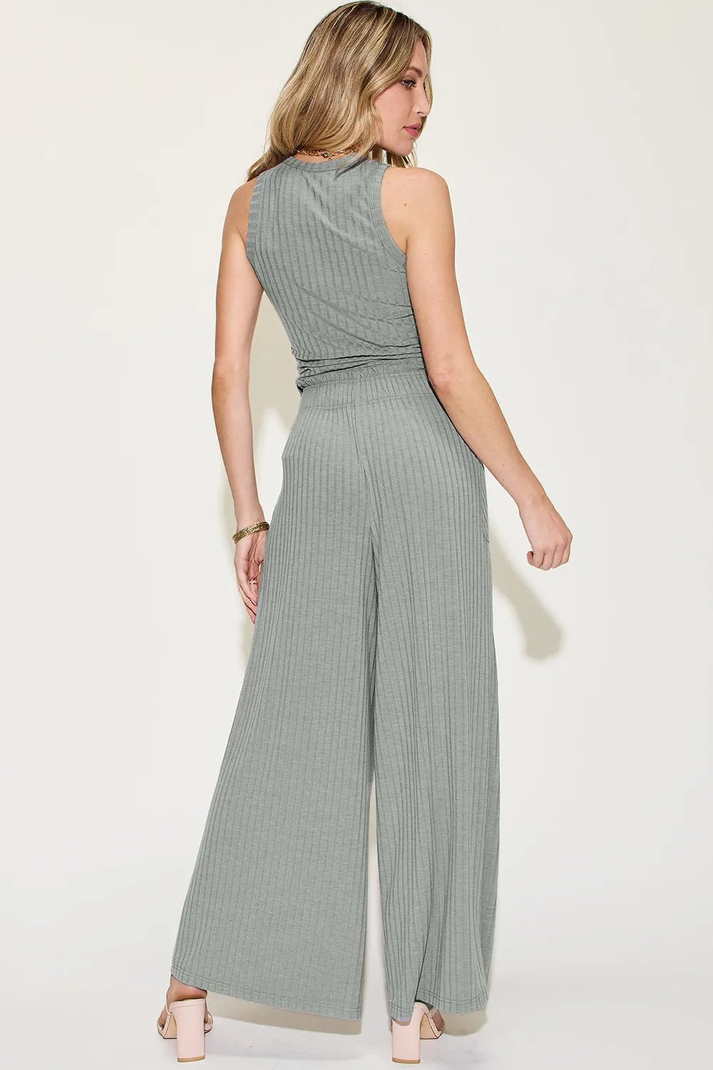 Basic Bae Full Size Ribbed Tank and Wide Leg Pants Set - Rooted & Reckless Co.