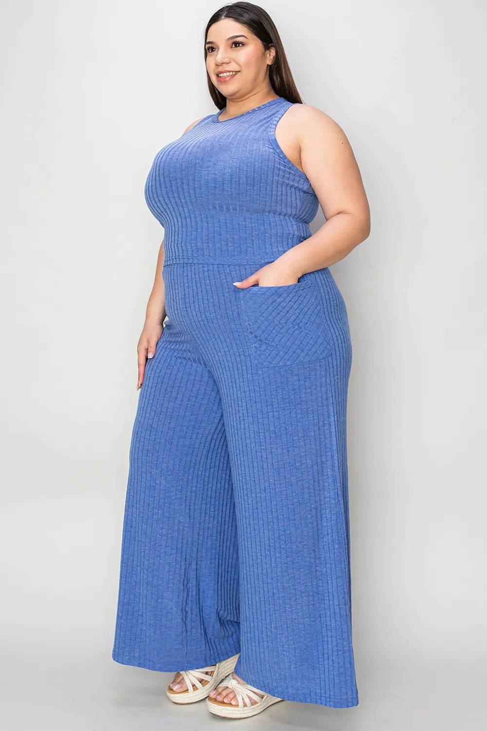 Basic Bae Full Size Ribbed Tank and Wide Leg Pants Set - Rooted & Reckless Co.