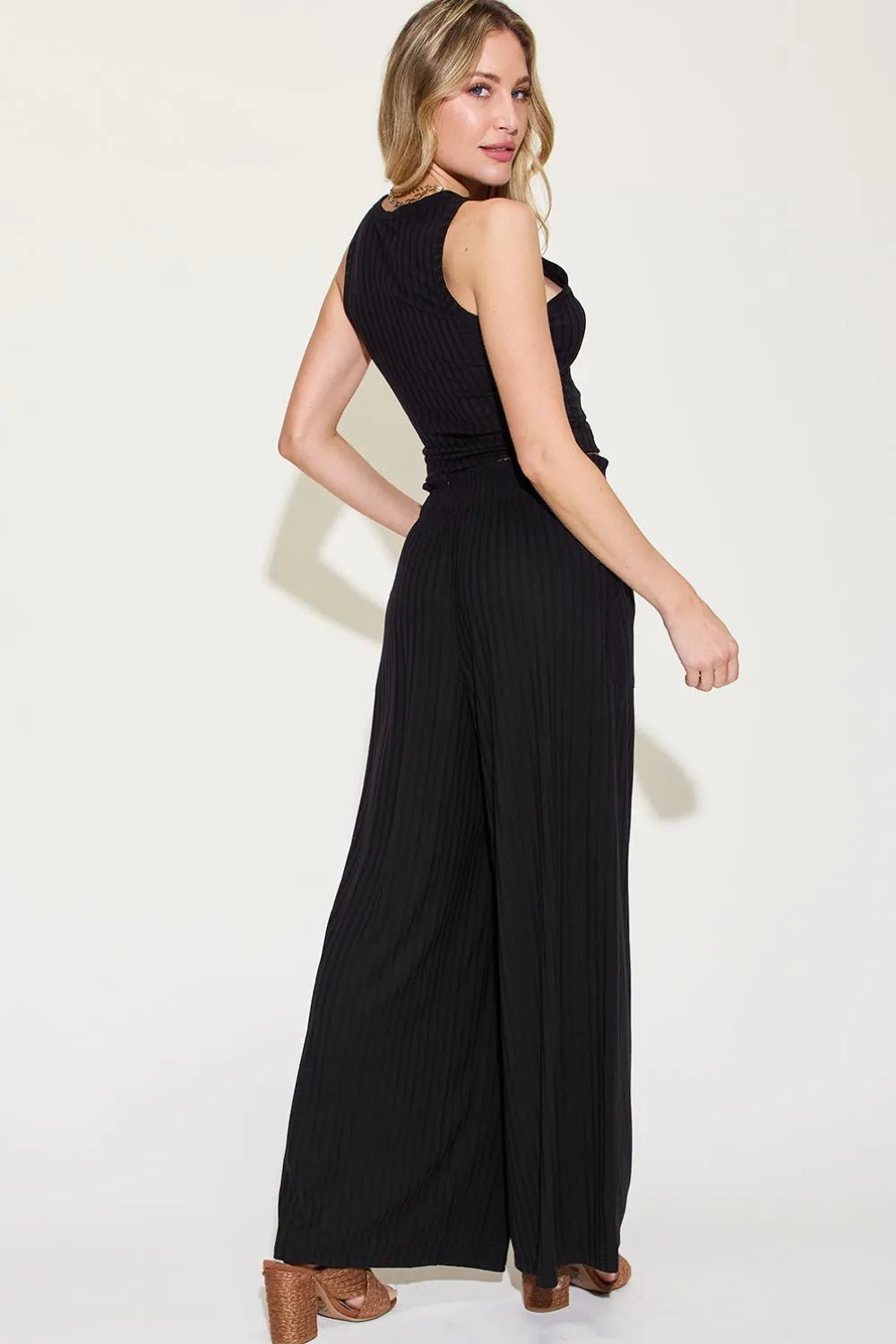 Basic Bae Full Size Ribbed Tank and Wide Leg Pants Set - Rooted & Reckless Co.