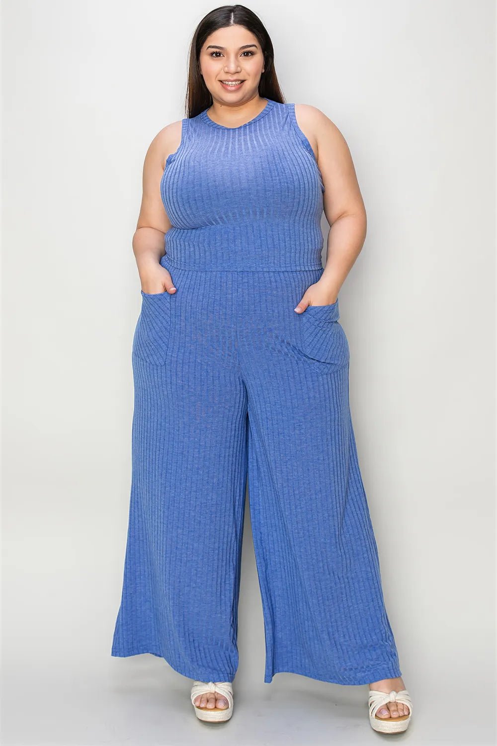 Basic Bae Full Size Ribbed Tank and Wide Leg Pants Set - Rooted & Reckless Co.