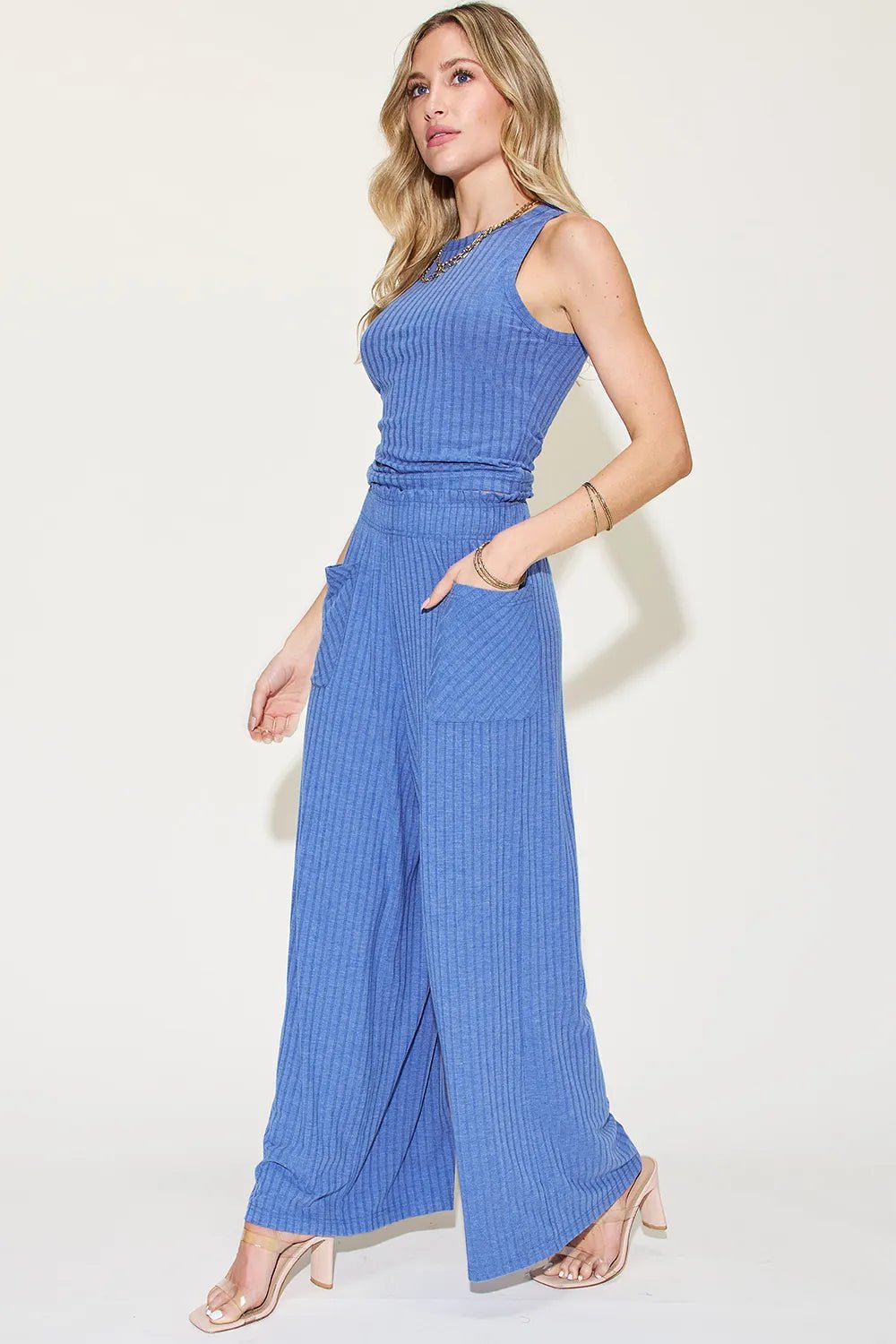 Basic Bae Full Size Ribbed Tank and Wide Leg Pants Set - Rooted & Reckless Co.
