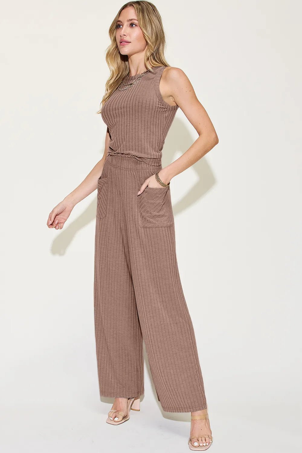Basic Bae Full Size Ribbed Tank and Wide Leg Pants Set - Rooted & Reckless Co.