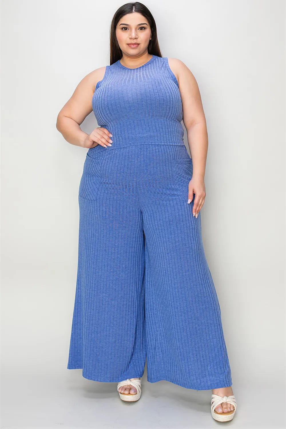 Basic Bae Full Size Ribbed Tank and Wide Leg Pants Set - Rooted & Reckless Co.