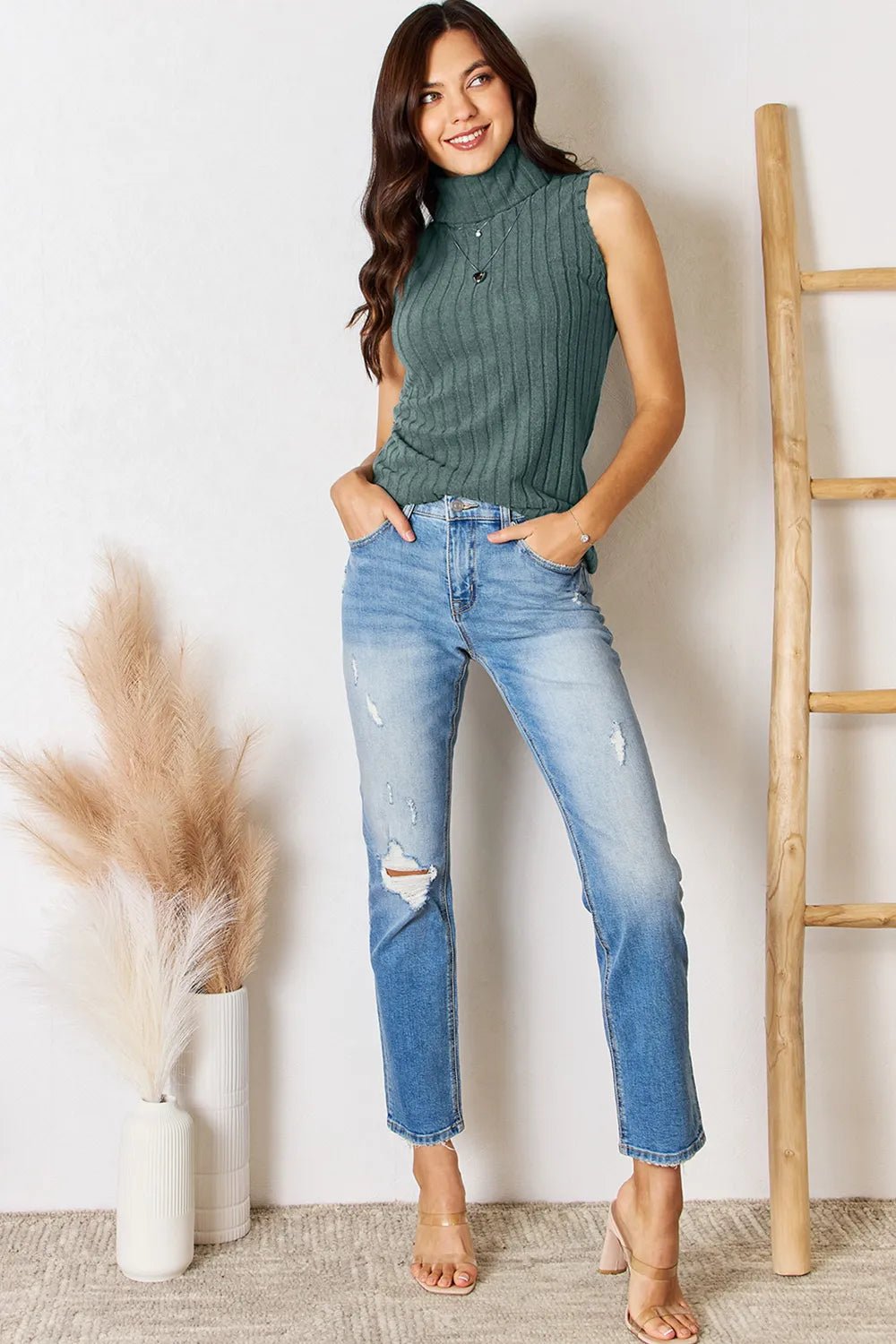 Basic Bae Full Size Ribbed Turtleneck Tank - Rooted & Reckless Co.