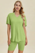 Basic Bae Full Size Ribbed V-Neck Short Sleeve Top and Shorts Set - Rooted & Reckless Co.