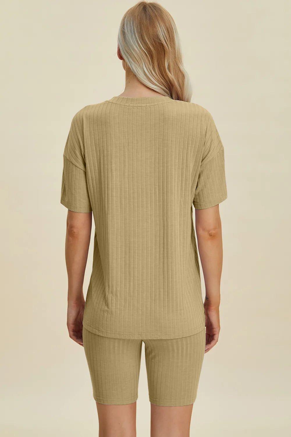Basic Bae Full Size Ribbed V-Neck Short Sleeve Top and Shorts Set - Rooted & Reckless Co.