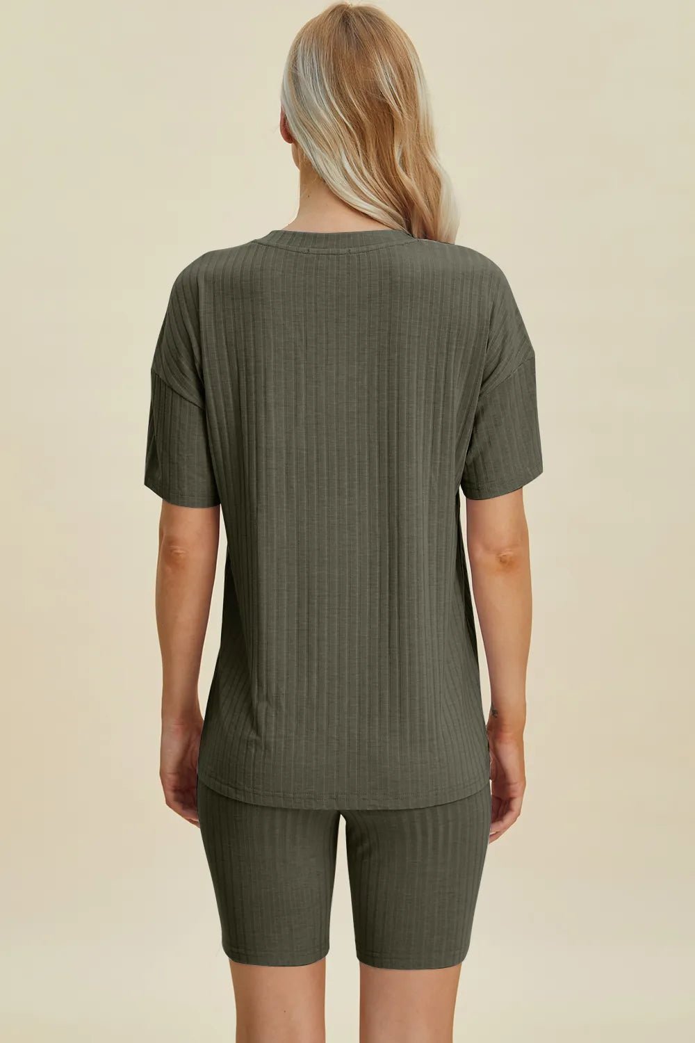 Basic Bae Full Size Ribbed V-Neck Short Sleeve Top and Shorts Set - Rooted & Reckless Co.