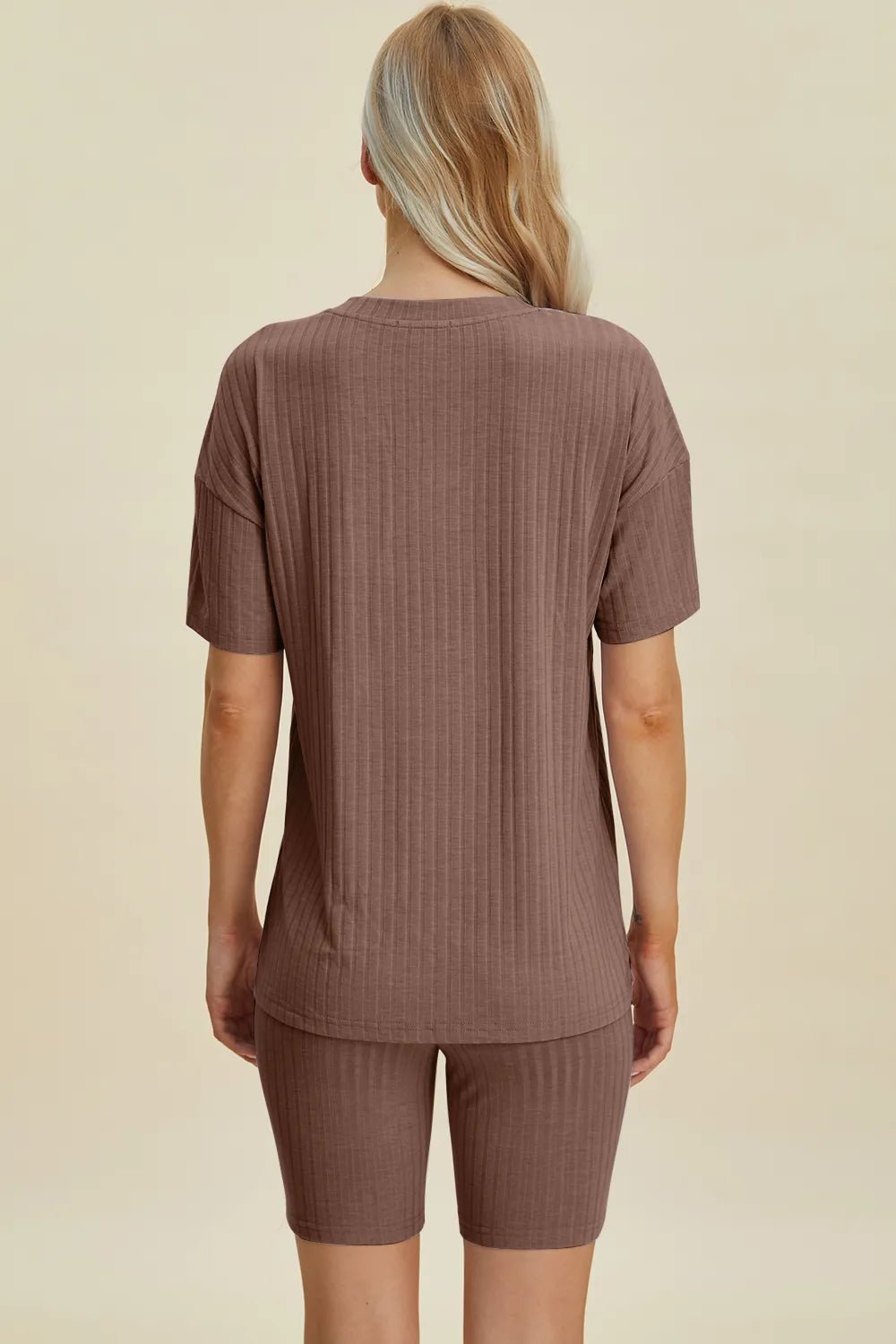 Basic Bae Full Size Ribbed V-Neck Short Sleeve Top and Shorts Set - Rooted & Reckless Co.