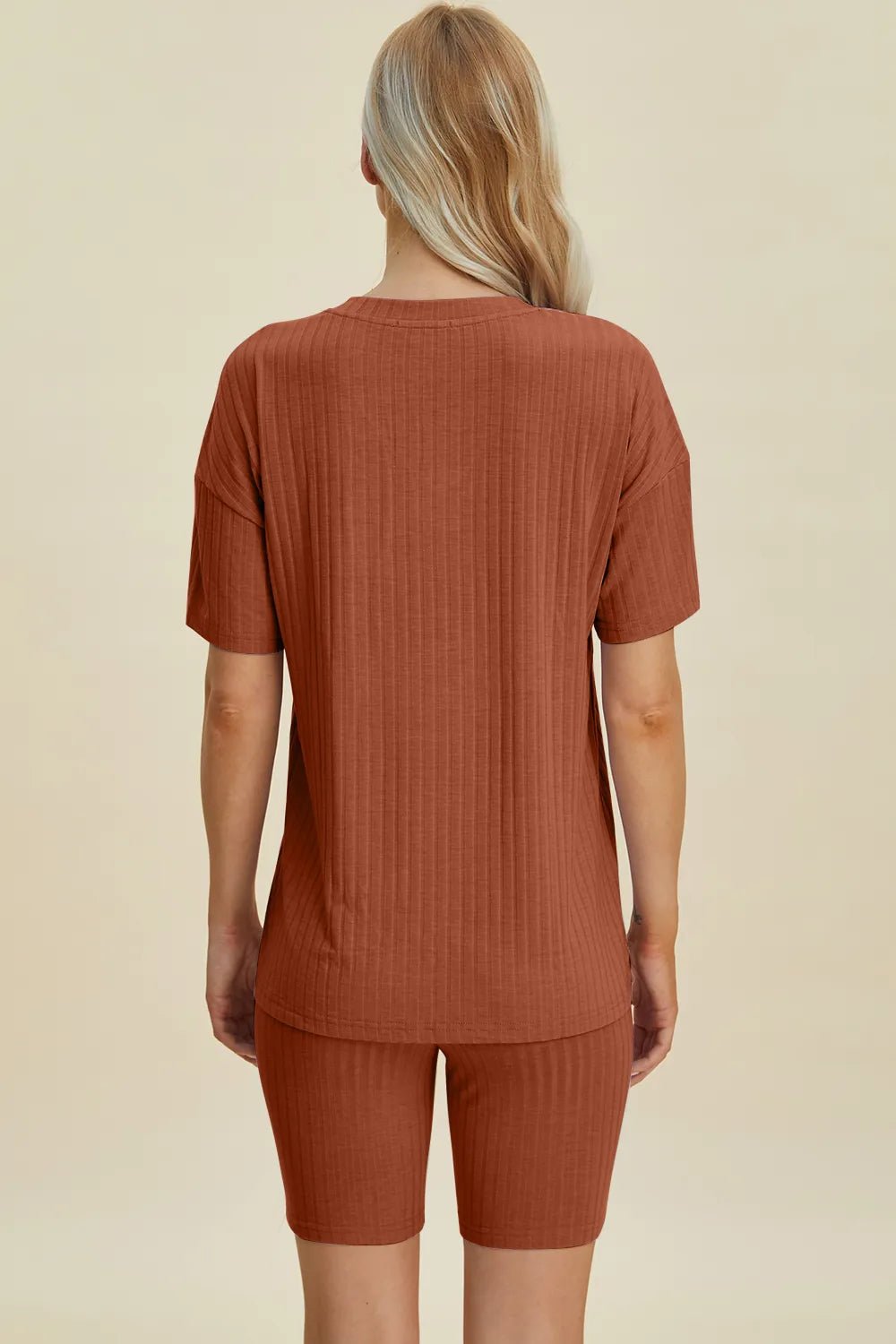 Basic Bae Full Size Ribbed V-Neck Short Sleeve Top and Shorts Set - Rooted & Reckless Co.